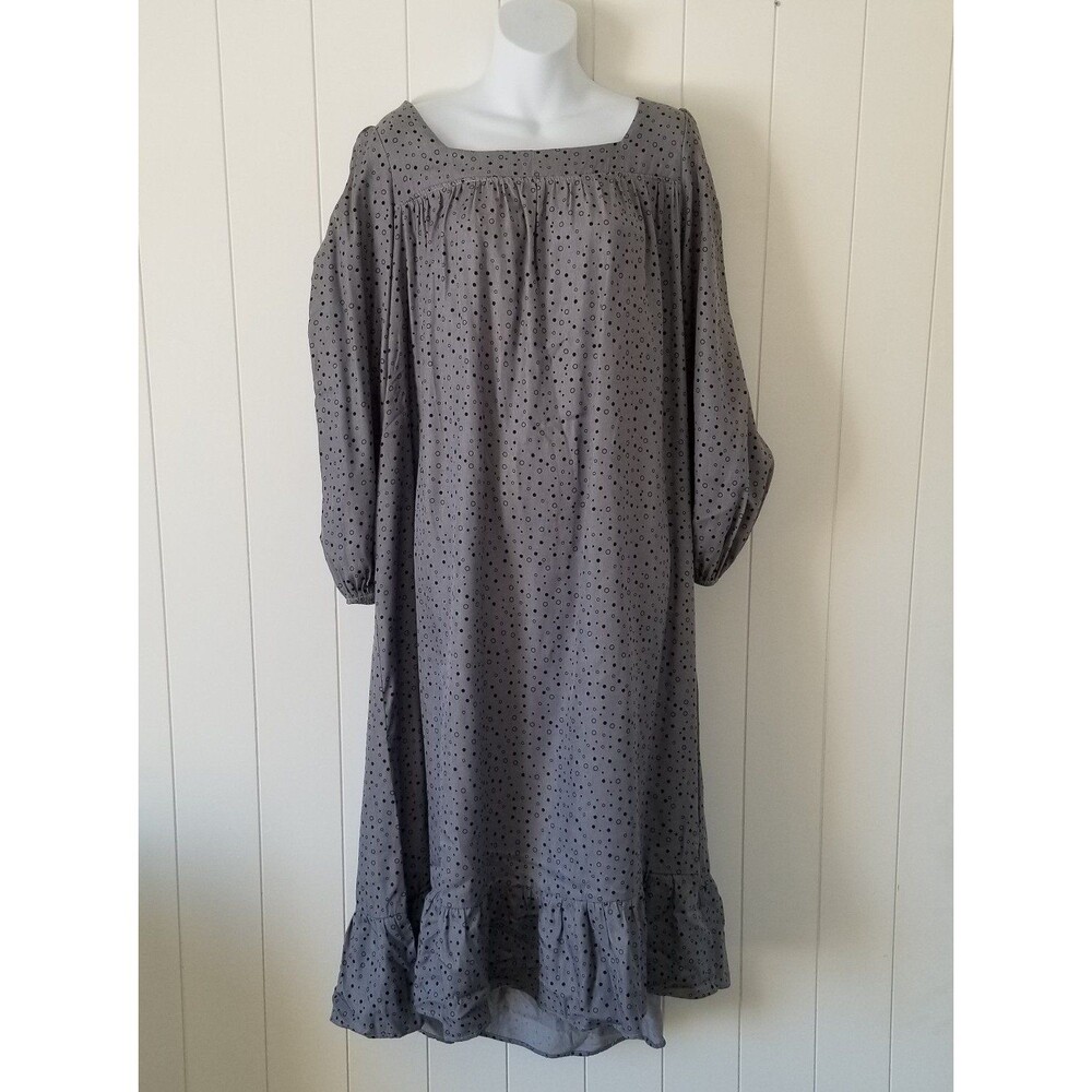 Suzanne Betro Maxi Peasant Dress Bell Sleeve Size Small Gray